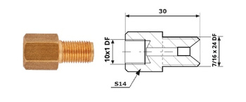 ŁĄCZNIK PRZEWODÓW HAMULCOWYCH 87-16 Wew. 10x1 DF + Zew. 7/16"x24 DF