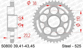 AFAM Zębatka napędzana tył Moto Stalowa Ocynkowana Srebrna 50800-42