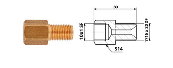 ŁĄCZNIK PRZEWODÓW HAMULCOWYCH 87-18 Wew. 10x1 SF + Zew. 7/16"x20 DF