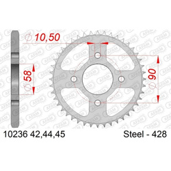 AFAM Zębatka Napędzana Tylna MOTO 10236-44 (44 zęby) Stalowa Ocynkowana Srebrna