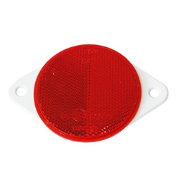 ODBLASK OKRĄGŁY Z UCHEM CZERWONY FI 75MM, ROZSTAW OTW. 97MM UO034